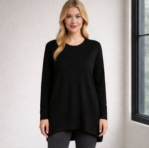 August Silk Black Curved Hem Lightweight Tunic Sweater Size XL